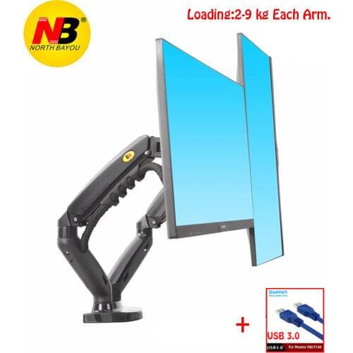 2020 New NB F160 Gas Spring 360 Degree Desktop 17"-27" Dual Monitor Holder Arm Full Motion Monitor Mount Bracket Load 2-9kg each