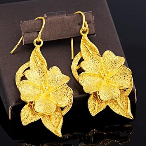 New Fashion Hyperbole Drop Earrings Yellow Gold Filled Flower Womens Earrings Wedding Party Jewelry Gift