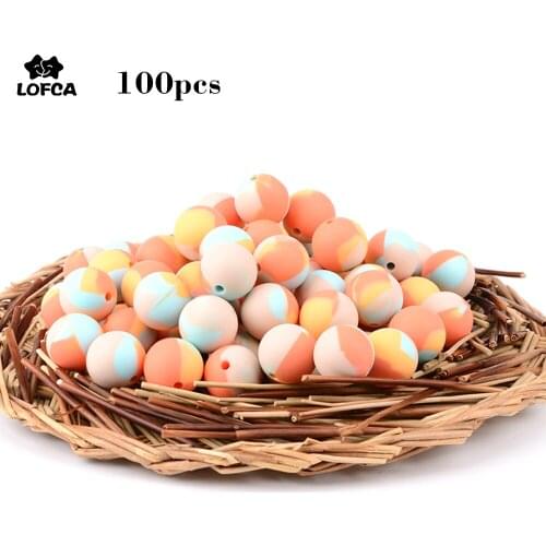 Wholesale 100pcs Silicone Beads BPA Free Tie Dye Colorful Hexagon 14mm&17mm Baby Teething Beads Round Shaped Toys Food Grade DIY