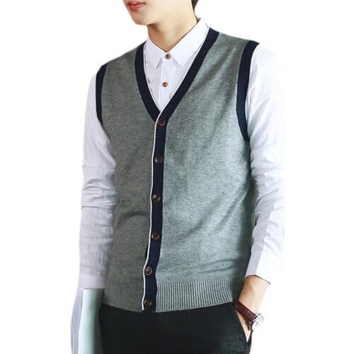 Casual knitting men sweater sleeveless v-neck vests waistcoats young boy knitted sweater single breasted fashion slim men vest