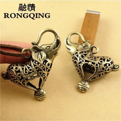RONGQING 10pcs/lot 44*35MM Antique Bronze Hollow Elephant Elephant and Basketball Pendant Metal Charms