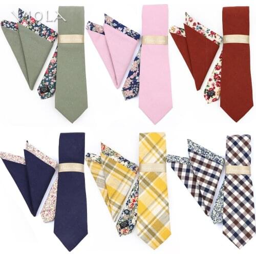 Luxury Gift Patchwork Double Side Floral Solid 7cm Necktie Hankie Set Blue Cotton Men Suit Wedding Party Daily Tie Accessory Top