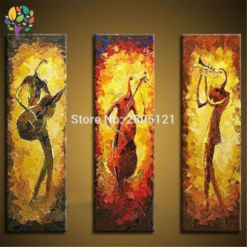 Hand painted abstract painting music instruments wall picture 3 piece canvas art decoraton surprise The musician under spotlight