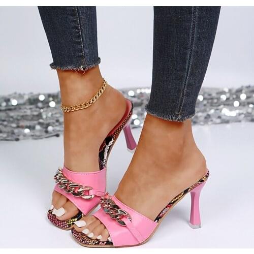 2021 Summer Slippers Women Sexy High Heels Chain Sandals Female Shoes Heels Open Toe Casual Sandals Thin Heels Sandalias Mujer