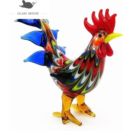 Glass Rooster Figurine Ornament Colorful Vivid Cock Cute Turkey Poultry Animals Small Statue Home Table Decor Charm Accessories