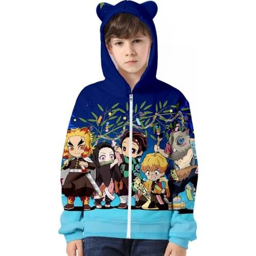 Anime Demon Slayer Sweatshirt Hoodies Kimetsu No Yaiba Teens Autumn Hooded Coat For Boys Kids Clothes Pullover Tops