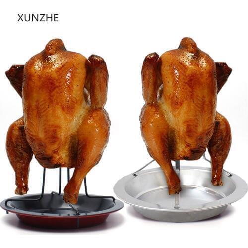 XUNZHE Outdoor Camping Portable Stainless Steel Grill Chicken Holder Duck Rack For Grilling Baking Barbecue Ribs Non-stick For