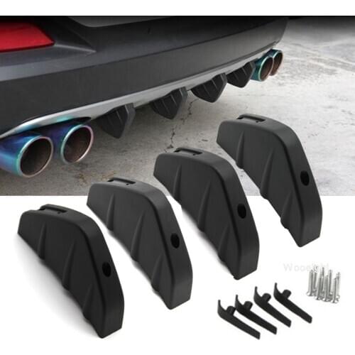 Wooeight 4x Universal Rear Bumper Lip Spoiler Diffuser Shark Fin Shape Splitter Anti-collision Scratch Protector Car Accessories