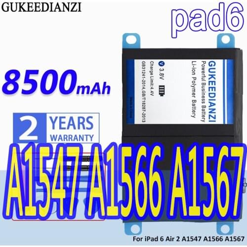High Capacity GUKEEDIANZI Battery pad6 8500mAh For iPad 6 Air 2 A1547 A1566 A1567 iPad6 Air2