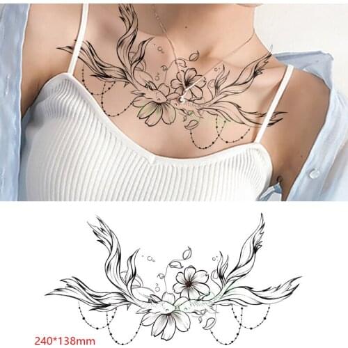 Waterproof Temporary Tattoo Sticker Goldfish flower vitality cute chest on back tatto breast flash tatoo fake tattoos for women