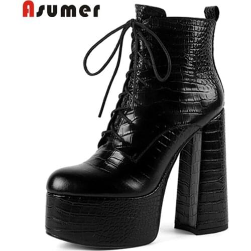 Asumer 2022 Newest Genuine Leather Shoes Women Ankle Boots Sexy Super High Heels Platform Shoes Winter Fashion Boots Woman