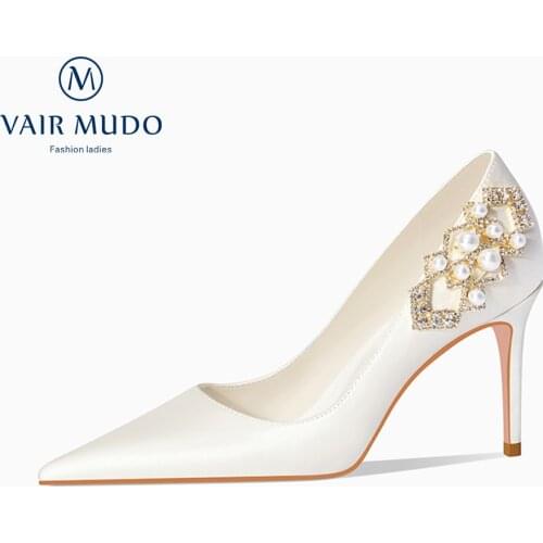 VAIR MUDO 2021 High Heels Womens Pumps Shoes Silk Romantic Wedding Shoes With Luminous Pointed Toe White Fashion Shoe Women 003