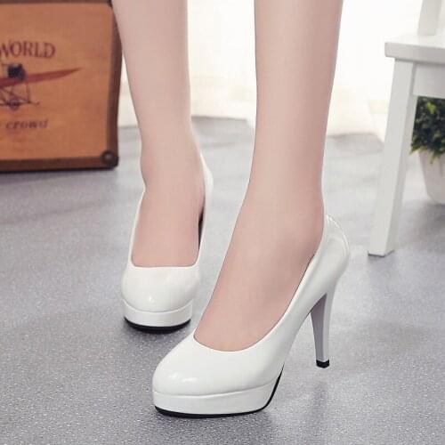 2021 Spring and Autumn New Stiletto Round Head Shallow Mouth Waterproof Platform Large Size Working Womens High-heeled Shoes