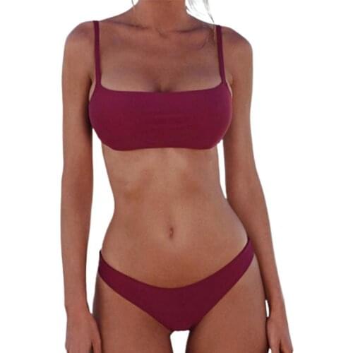 Women Summer Bikinis Set Bandeau Solid Color Women Push Up Bra Briefs Swimwear Bathing Suit Two Pieces Bikini Set Water Activity