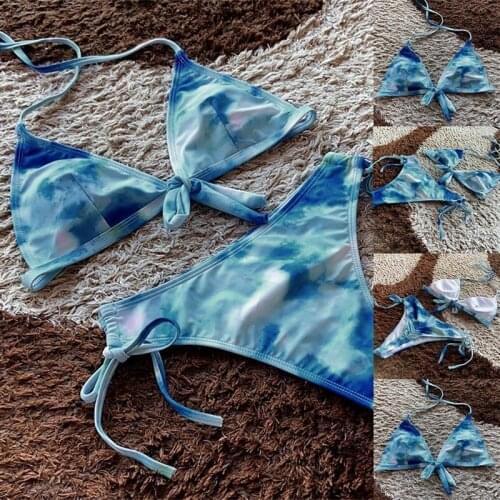 Womens Sexy Bikini Front Tie-Dye Print Swimsuit Suit