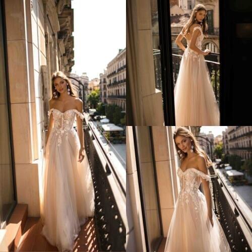 2019 A Line Wedding Dresses Off Shoulder Lace Appliques Bridal Gowns Sexy Backless Court Train Wedding Dress Vestido De Novia
