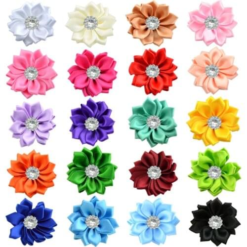 1.5"-1.6" DIY Rhinestone Flower WITHOUT CLIP,Satin Ribbon Multilayers Flower,Hairband,Girls Hair Accessories
