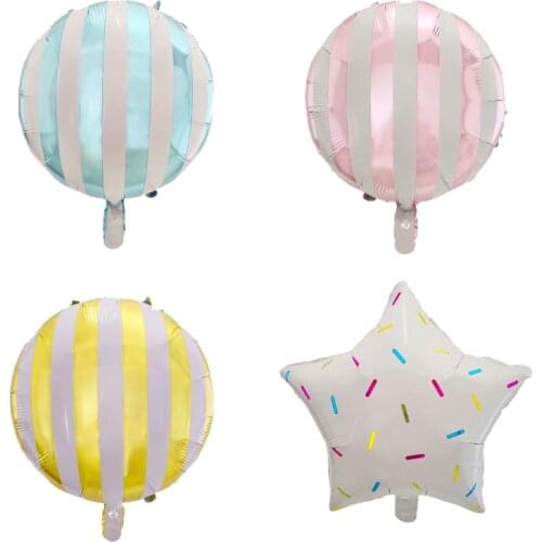 10pcs 18inch Fashion pink blue stripe Foil Balloon Candy donuts Wedding Party Birthday Party Baby Shower Decoration Air globos