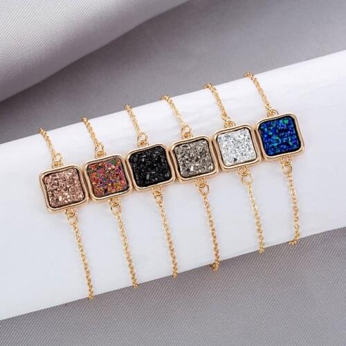 14*14mm Gold Charming Trendy Bracelets Bangles For Women Crystal Stone Metal Chain Dainty Costume Bangles Jewelry