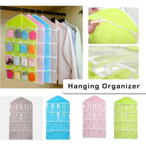 16pockets Clear Hanging Bag Socks Bra Underwear Rack Hanger Storage Organizer New Free Drop Shipping Storage Organizer