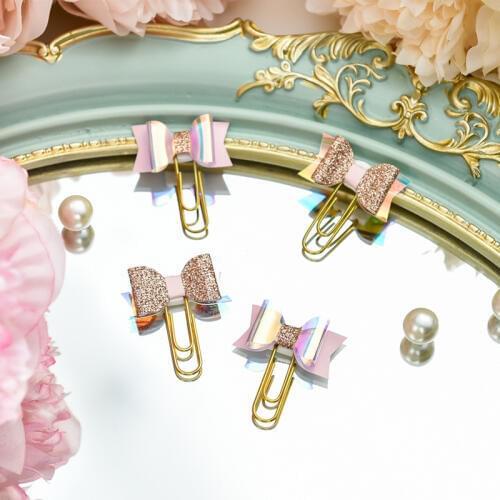 4pcs/set Bowknot Paper Craft Clip Glitter Colorful Deco for Scrapbook