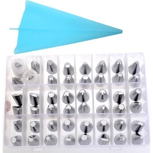 51 Pcs 48 Heads Cream Pastry Bag Silicone DIY Cake Decorating Tips Dessert Decorators Icing Piping Stainless Steel Nozzle Set