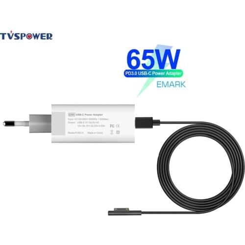 65W 15V USB PD to Surface Type C Power Supply Laptop Adapter for Microsoft Surface Pro 6/5/4/3 Go Book 44W/36W Laptop Charger