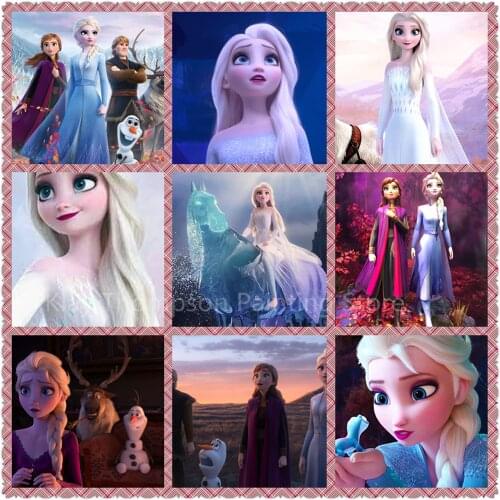 Disney Diy Diamond Painting Cartoon Cross Stitch Full Round Diamond Embroidery Ice Sister Elsa&Anna Diamond Mosaic Decor Gift