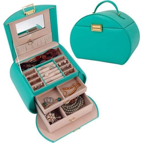 Custom Packaging Large leather Jewellery Travel Case with Lock Carrying with Mirror Jewelry Storage Box