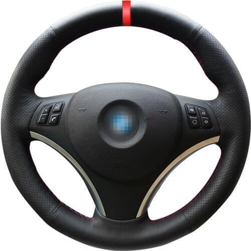 Black PU Artificial Leather Red Marker Car Steering Wheel Cover for BMW E90 E91 E92 E93 E87 E81 E82 E88 X1 E84