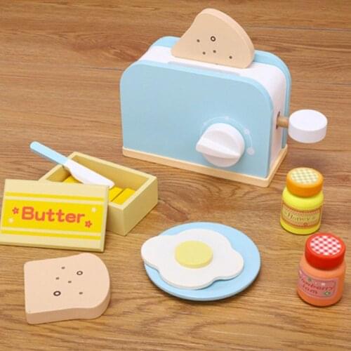 Wooden Kitchen Pretend Play Toy Set Simulation Wooden Toaster Machine Baking Toy Baby Early Learning Educational Toys
