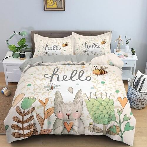 Cartoon Rabbit Bunny Bedding Set for Kids Girl Children Polyester Duvet Cover Set Quilt Cover with Pillowcase Comforter Bedding