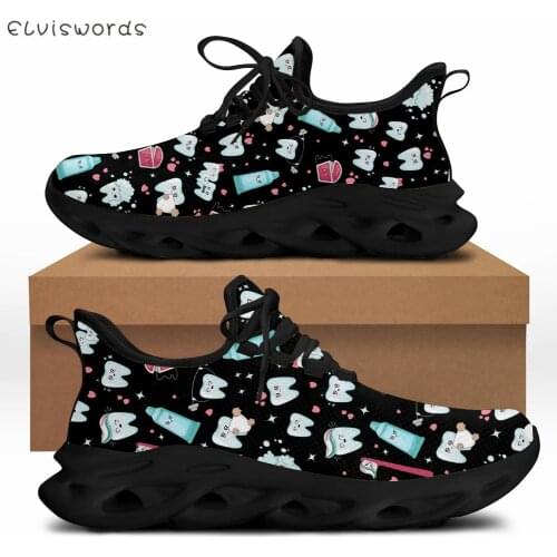ELVISWORDS Cartoon Nurse Dentist Medical Design ladies Elastic Comfortable Sneakers Teen Girls Student Casual Mesh Knitted Shoes
