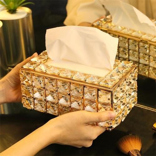 European Style Metal Crystal Tissue Box Removable Tissue Tissue Napkin Holder Kitchen Living Room Dining Room Decoration