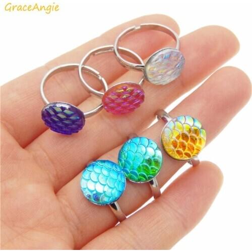 GraceAngie 5pcs Creative Retro Silver Color Mermaid Scale Ring Random Color Dragon Evil Eye Rings Adjustable Women Jewelry