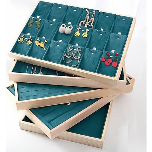 Ring Earrings Organizer Jewelry Display Tray High Quality Wood Velvet Mall Jewelry Show Tray Earrings Showcase Rings Case