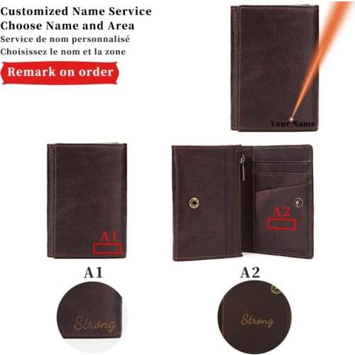 Personality Engraving Name Men Short Portable Zero Wallet Two-Fold Card Holder Genuine Leather Custom wallet Short Purse Clutch