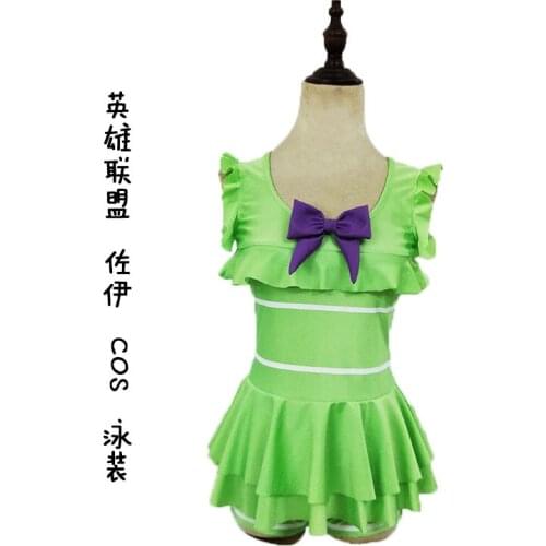 Zoe /Aspect of Twilight cos Pool party skin green swimsuit cos LOL game anime cosplay costume Skirt + pants + bow + accessories