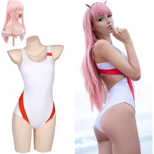 Zero Two Cosplay DARLING in the FRANXX Cosplay Costume CODE 02 Anime DARLING in the FRANXX Swimsuit Costume Zero Two and wigs