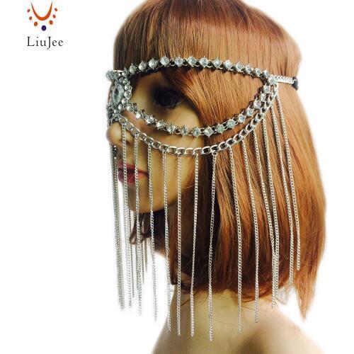 Kundan stone Sexy Luxury Fashion Women Punk Multi Layer Metal Head ChainMask Jewelry Forehead Headband Hair Piece Body Jewelry