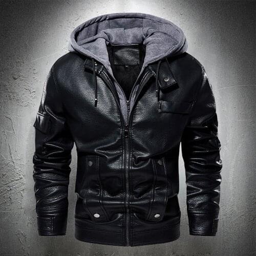 Black Leather Jacket Men Fashion Clothing Hooded Motorcycle Jacket Vintage Casual Jacket Biker Coat Streetwear Vintage Coat Male