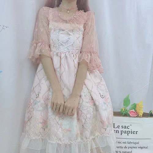 Summer JSK Sweet Lolita Strap Dress Ruffled Cake Sling Falbala Dress Cute Rose Girl Dress and Lolita Daily Kawaii Clothing