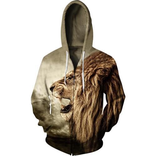 Hot Sale New Fashion Lion 3D Printing Men/Women Hoodies Cap Windbreaker Jacket Casual Men Sweatshirts S-3XL