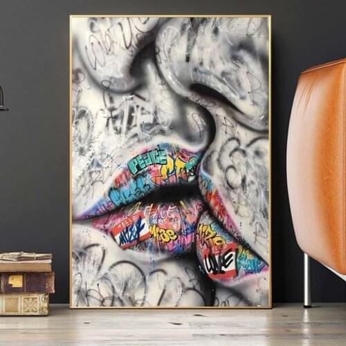 Lover Kissing Graffiti Art Canvas Paintings On the Wall Art Posters And Prints Abstract Street Art Wall Pictures Home Decor