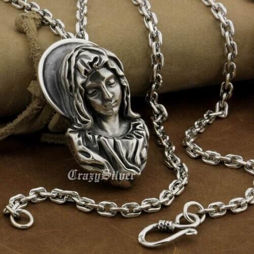 Madonna Maria 925 Sterling Silver Pendant Huge Maria Jesus Pendant TA11 Fashion Biker Rock Punk Style