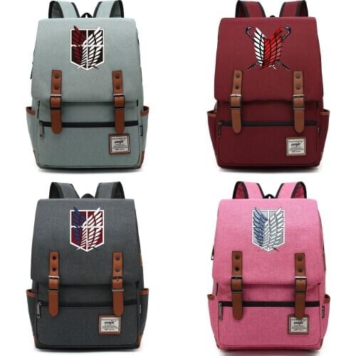 B0806 Fashion Anime Wings Attack Titan Buckle Children School bag Teenagers Student Schoolbags Women Bagpack Men Backpack