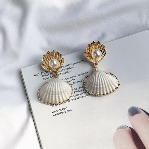 Sea Shell Pendant Statement Dangle Drop Earrings Imitation Pearl Charm Bridal Jewelry Gift For Women 2019