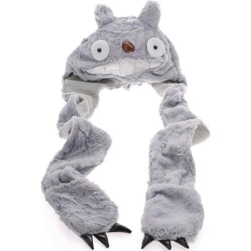 Cartoon Animals Winter Warm My Neighbor Totolo Plush Hat Cap Gloves Ghibli Totolo Cosplay Gray Cat Scarf, Hat & Glove Sets
