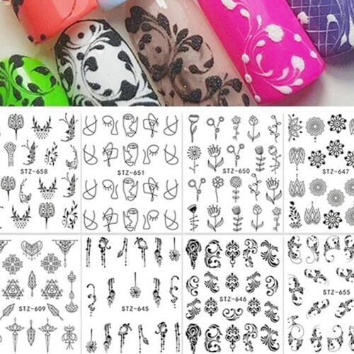 Floral Feather Simple Drawing Women Nail Sticker Decal Beauty DIY Manicure Tools