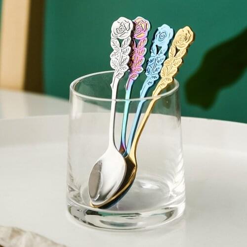 Stainless Steel Rose Handle Coffee Spoon Herbal Tea Spoon-Gold Plated Western Tableware Small Spoon Kitchen Decoration Spoon